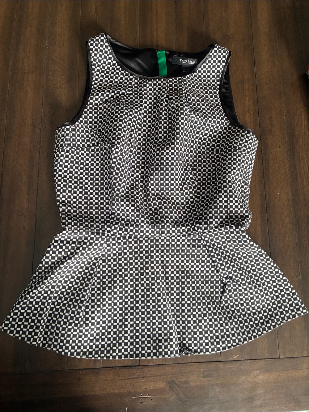 White House Black Market Black & White Checked Peplum Top